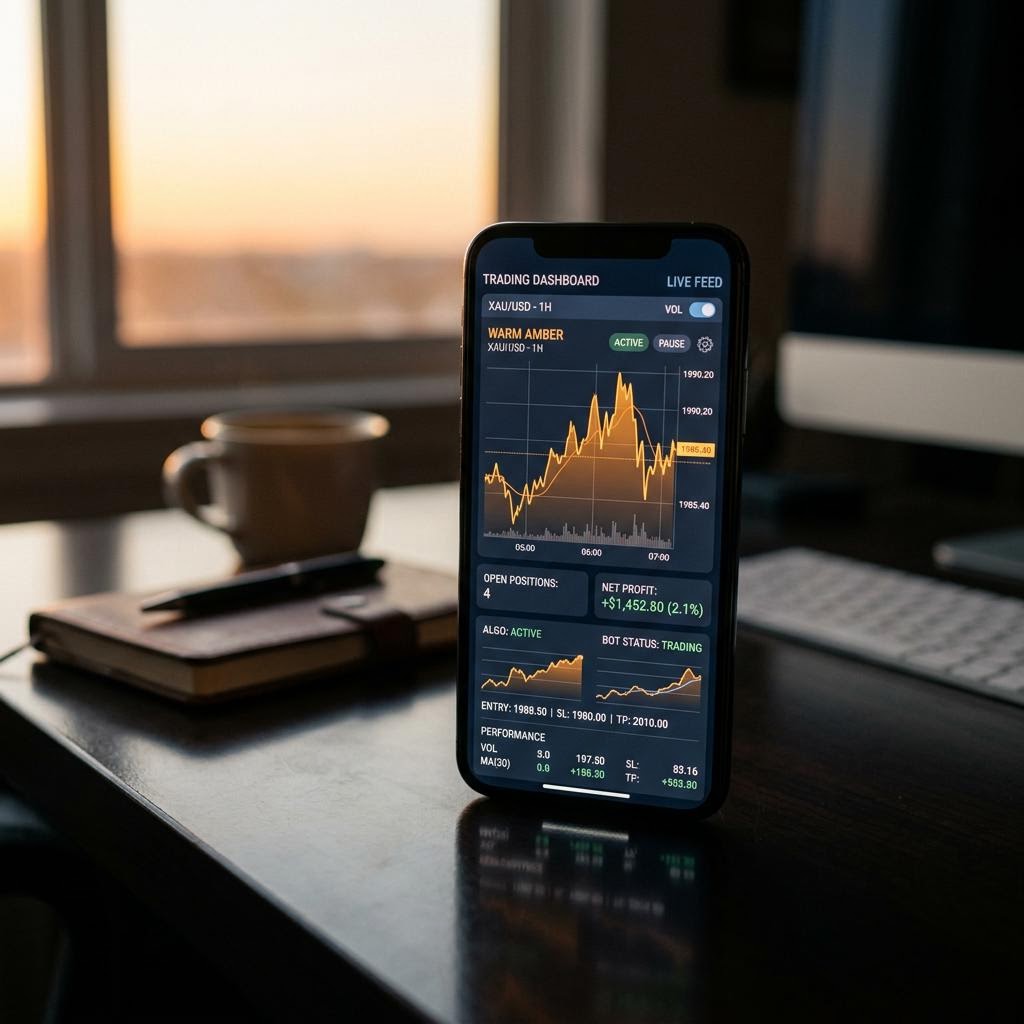 Painel digital da plataforma de negociação cripto com IA Elvara Berlin num telemóvel